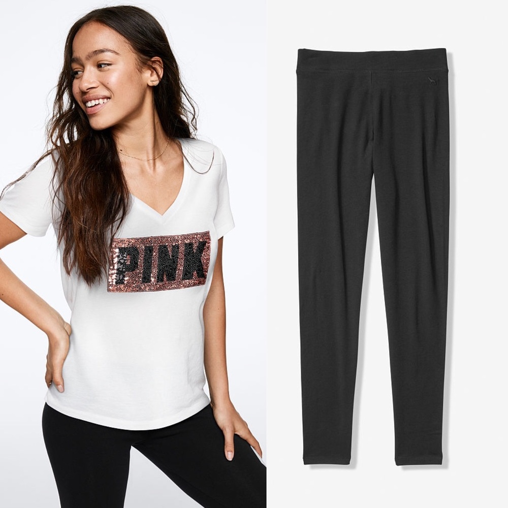 ✨ Pink V Neck Tee Shirt and Leggings
